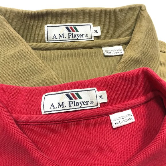 Lot of 2 (Red, Tan) Vintage 90s AM Player Combed Cotton Golf Polo Shirt Mens XL - Picture 6 of 6